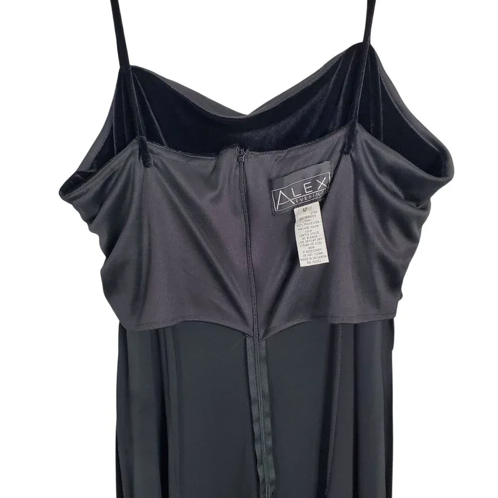 Alex Evenings Size 12 Dress Slip Gown Velvet Spaghetti Strap Evening Back Slit - Picture 14 of 15